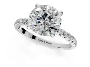 Solitaire Engagement Ring Setting for Round Cut Center with Fine Pave Narrow Band and Prong Head in Platinum