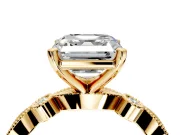 Solitaire Engagement Ring Setting for Asscher Cut Center with Milgrain Bezel Accents and Prong Head in Yellow Gold