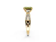3 Stone Engagement Ring Setting for Fancy Yellow Emerald Cut Center with Pave Split Shank and Prong Head in Yellow Gold