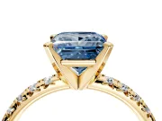 Solitaire Engagement Ring Setting for Fancy Blue Princess Cut Center with Large Accents and Prong Head in Yellow Gold