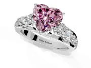 Solitaire Engagement Ring Setting for Fancy Pink Heart-Shaped Center with Graduated Shared Prongs and Prong Head in Sterling Silver