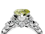 Solitaire Engagement Ring Setting for Fancy Yellow Heart-Shaped Center with Filigree Band and Prong Head in White Gold