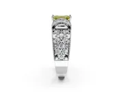 Pave Engagement Ring Setting for Fancy Yellow Emerald Cut Center with Curved Accent Rows, Openwork and Prong Head in Platinum
