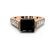 Solitaire Engagement Ring Setting for Fancy Black Princess Cut Center with Pave Cathedral Shoulders and Prong Head in Rose Gold