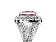 Double Halo Engagement Ring Setting for Fancy Pink Princess Cut Center with Narrow Pave Split Shank and Prong Head in White Gold