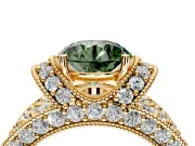 Pave Engagement Ring Setting for Fancy Green Round Cut Center with Curved Accent Rows, Openwork and Prong Head in Yellow Gold