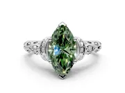 Solitaire Engagement Ring Setting for Fancy Green Marquise Center with Filigree Band and Prong Head in Sterling Silver