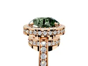 Halo Engagement Ring Setting for Fancy Green Round Cut Center with Metal-Rimmed Halo, Pave Band and Prong Head in Rose Gold