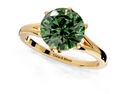 Solitaire Engagement Ring Setting for Fancy Green Round Cut Center with Plain Split Shank and Prong Head in Yellow Gold