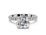 Open Basket Engagement Ring Setting for Heart-Shaped Center with Pave Band and Prong Head in Sterling Silver