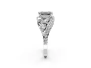 Halo Engagement Ring Setting for Emerald Cut Center with Marquise and Pave Bypass Band and Prong Head in Platinum
