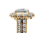 Large Accent Halo Engagement Ring Setting for Radiant Cut Center with Pave Split Shank and Prong Head in Yellow Gold