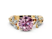 Floral Engagement Ring Setting for Fancy Pink Round Cut Center with Trailing Marquise Accents and Prong Head in Yellow Gold
