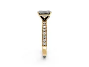 Milgrain Pave Engagement Ring Setting for Emerald Cut Center with Accent Band and Prong Head in Yellow Gold