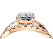 Solitaire Engagement Ring Setting for Radiant Cut Center with Wide-Open Split Shank and Prong Head in Rose Gold