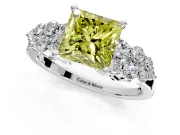 Cluster Engagement Ring Setting for Fancy Yellow Princess Cut Center with 2-Row Shoulder Clusters and Prong Head in Sterling Silver