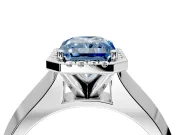 Halo Engagement Ring Setting for Fancy Blue Radiant Cut Center with Knife Ridge Cathedral Band and Prong Head in Sterling Silver