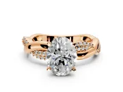 Solitaire Engagement Ring Setting for Oval Center with Pave and Plain Crossover and Basket Head in Rose Gold
