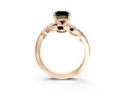 Solitaire Engagement Ring Setting for Fancy Black Cushion Cut Center with Filigree Band and Prong Head in Rose Gold
