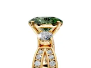 3 Stone Engagement Ring Setting for Fancy Green Oval Center with Pave Twist Band and Prong Head in Yellow Gold