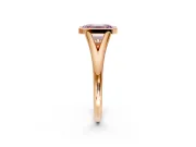Solitaire Engagement Ring Setting for Fancy Pink Emerald Cut Center with V Split Shank and Bezel Head in Rose Gold