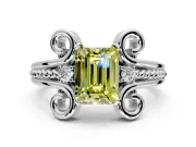Solitaire Engagement Ring Setting for Fancy Yellow Emerald Cut Center with Twisted Band and Scroll Prong Head in Sterling Silver