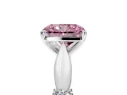 Solitaire Engagement Ring Setting for Fancy Pink Radiant Cut Center with Carved Leaf Shoulders and Prong Head in Platinum