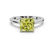 Solitaire Engagement Ring Setting for Fancy Yellow Princess Cut Center with Narrow Cathedral Band and Prong Head in White Gold