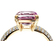 Solitaire Engagement Ring Setting for Fancy Pink Asscher Cut Center with Multi-Row Pave Accents and Basket Head in Yellow Gold