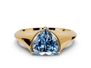 Tension Engagement Ring Setting for Fancy Blue Heart-Shaped Center with Wide Tapered Band and Tension Head in Yellow Gold