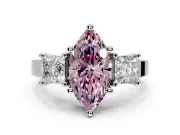 3 Stone Engagement Ring Setting for Fancy Pink Marquise Center with Matching Side Accents and Prong Head in Sterling Silver