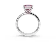 Solitaire Engagement Ring Setting for Fancy Pink Asscher Cut Center with XO Engraved Band and Prong Head in Platinum
