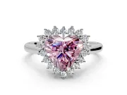 Starburst Halo Engagement Ring Setting for Fancy Pink Heart-Shaped Center with Thin Round-Wire Band and Prong Head in Sterling Silver