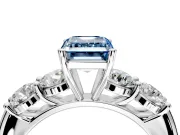 5 Stone Engagement Ring Setting for Fancy Blue Emerald Cut Center with Graduated Accents and Prong Head in Platinum