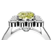 Cluster Halo Engagement Ring Setting for Fancy Yellow Cushion Cut Center with Milgrain Bezel Accents and Prong Head in Platinum