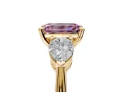 3 Stone Engagement Ring Setting for Fancy Pink Emerald Cut Center with Large Pear-Shaped Accents and Prong Head in Yellow Gold