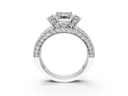 Pave Engagement Ring Setting for Emerald Cut Center with Curved Accent Rows, Openwork and Prong Head in Platinum