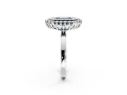 Halo Engagement Ring Setting for Fancy Blue Emerald Cut Center with Milgrain Bezel Rim, Plain Band and Prong Head in White Gold