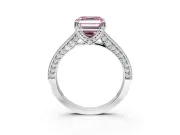 Solitaire Engagement Ring Setting for Fancy Pink Asscher Cut Center with Milgrain-Framed Pave Band and Prong Head in Platinum