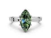 Solitaire Engagement Ring Setting for Fancy Green Marquise Center with Carved Leaf Shoulders and Prong Head in Platinum