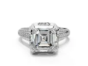 Solitaire Engagement Ring Setting for Asscher Cut Center with Accented Split Shank and Prong Head in Platinum