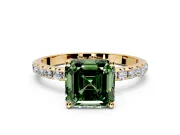 Solitaire Engagement Ring Setting for Fancy Green Asscher Cut Center with Micro Pave Band and Prong Head in Yellow Gold