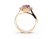 Milgrain Floral Halo Engagement Ring Setting for Fancy Pink Heart-Shaped Center with Pave Band and Prong Head in Rose Gold