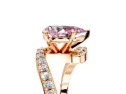 Solitaire Engagement Ring Setting for Fancy Pink Pear-Shaped Center with Pave Bypass Swirl Band and Prong Head in Rose Gold