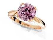 Solitaire Engagement Ring Setting for Fancy Pink Round Cut Center with Reverse Tapered Band and Prong Head in Rose Gold