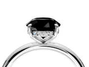 Hidden Halo Engagement Ring Setting for Fancy Black Round Cut Center with Thin Rounded Band and Prong Head in Sterling Silver