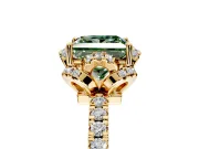Halo Engagement Ring Setting for Fancy Green Princess Cut Center with Openwork Halo, Pave Band and Prong Head in Yellow Gold