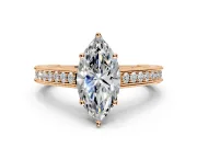 Solitaire Engagement Ring Setting for Marquise Center with Engraved Pave Band and Prong Head in Rose Gold
