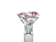 5 Stone Engagement Ring Setting for Fancy Pink Pear-Shaped Center with Plain Band and Prong Head in Platinum