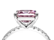 Solitaire Engagement Ring Setting for Fancy Pink Asscher Cut Center with Fine Pave Narrow Band and Prong Head in Platinum